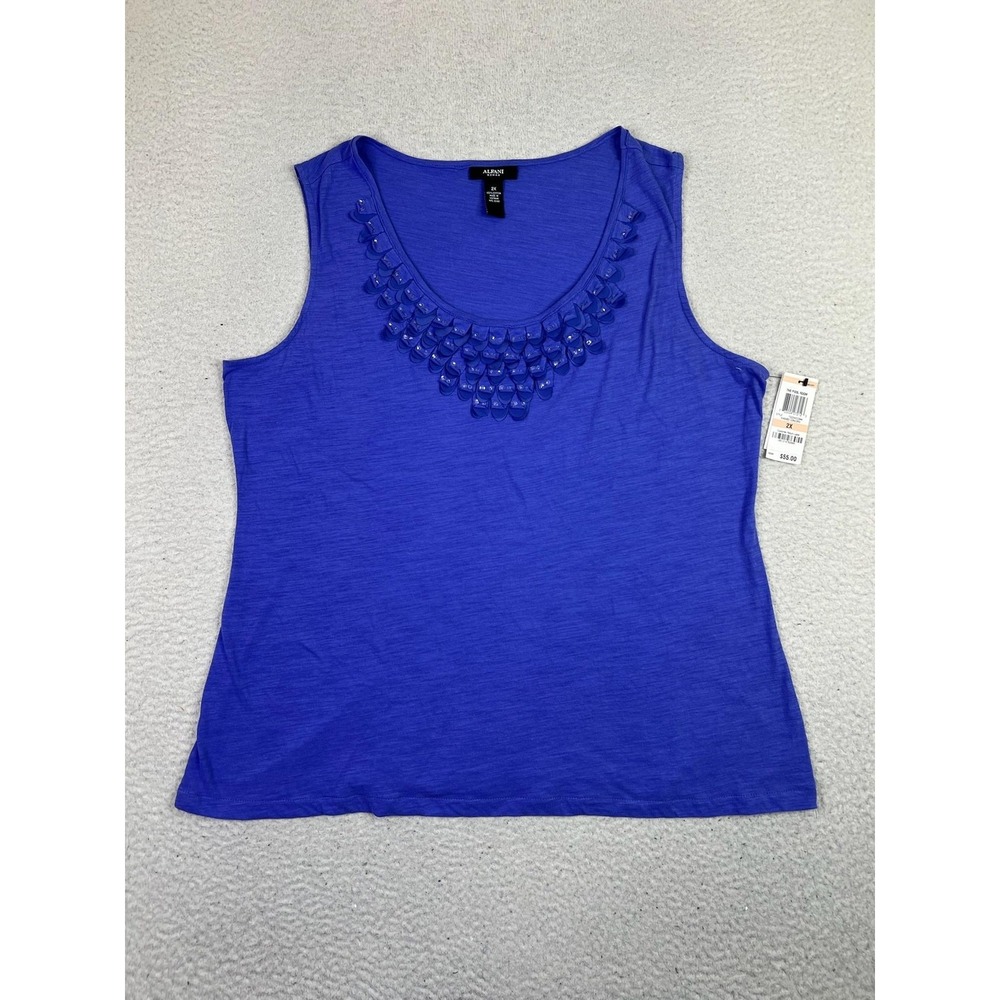 Alfani Woman Tank Top Womens 2X Blue Washed Concord Embellished Scoop 7223WCC